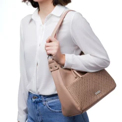 Borsa a spalla Beige da Donna con dettaglio traforato Lora Ferres