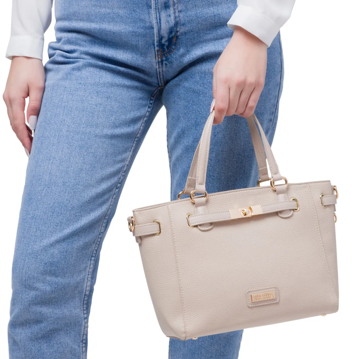 Borsa a spalla beige da Donna con dettaglio chiusura a incastro Lora Ferres