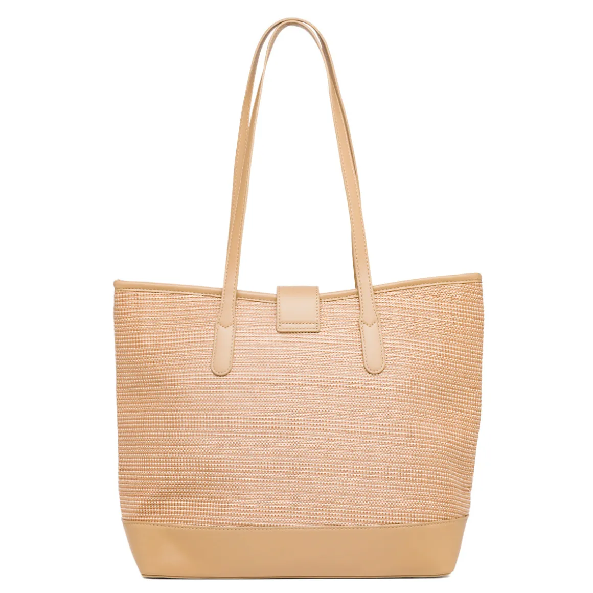 Borsa a spalla Beige da Donna effetto rafia e con logo in metallo Lora Ferres