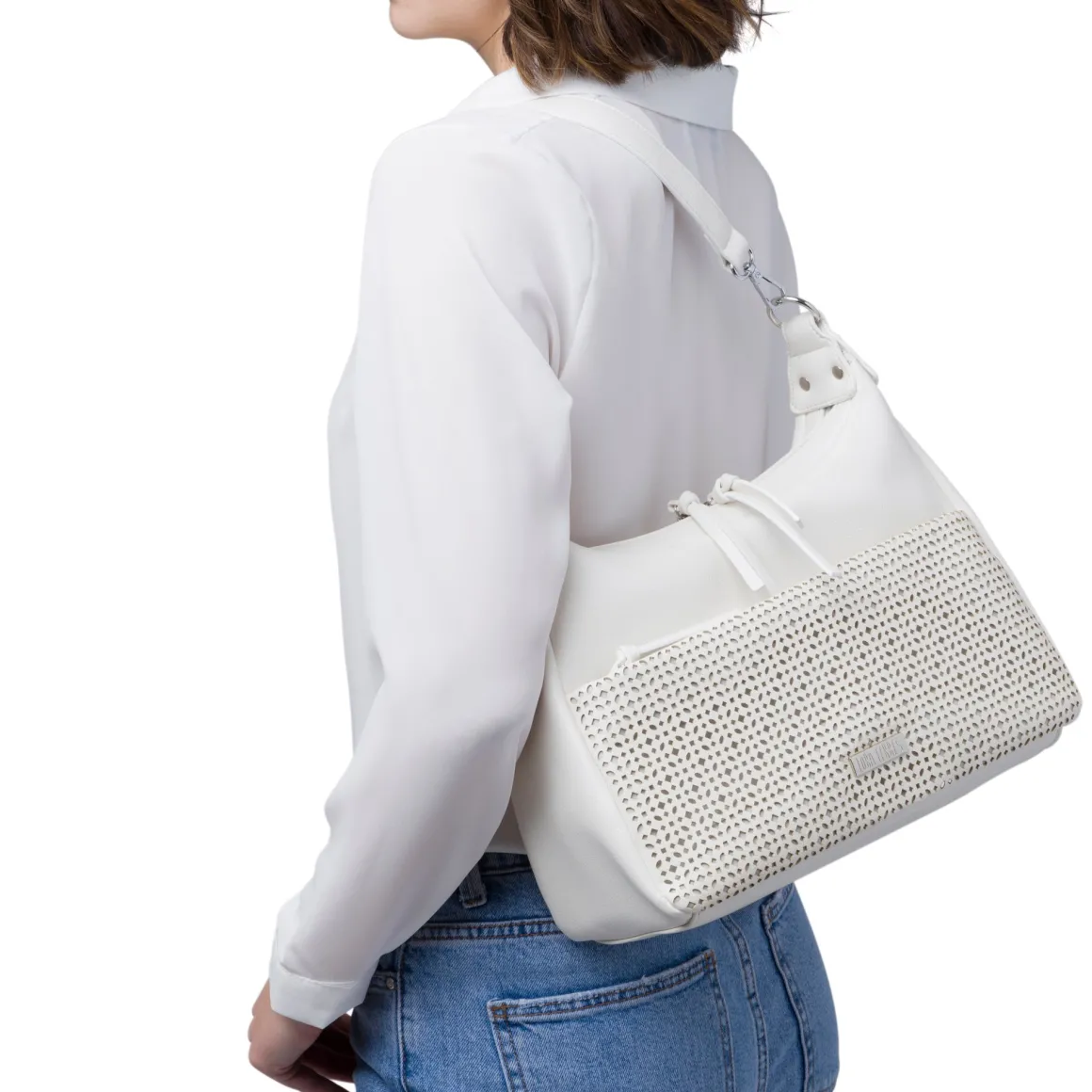 Borsa a spalla bianca da Donna con dettaglio traforato Lora Ferres