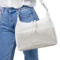 Borsa a spalla bianca da Donna con dettaglio traforato Lora Ferres
