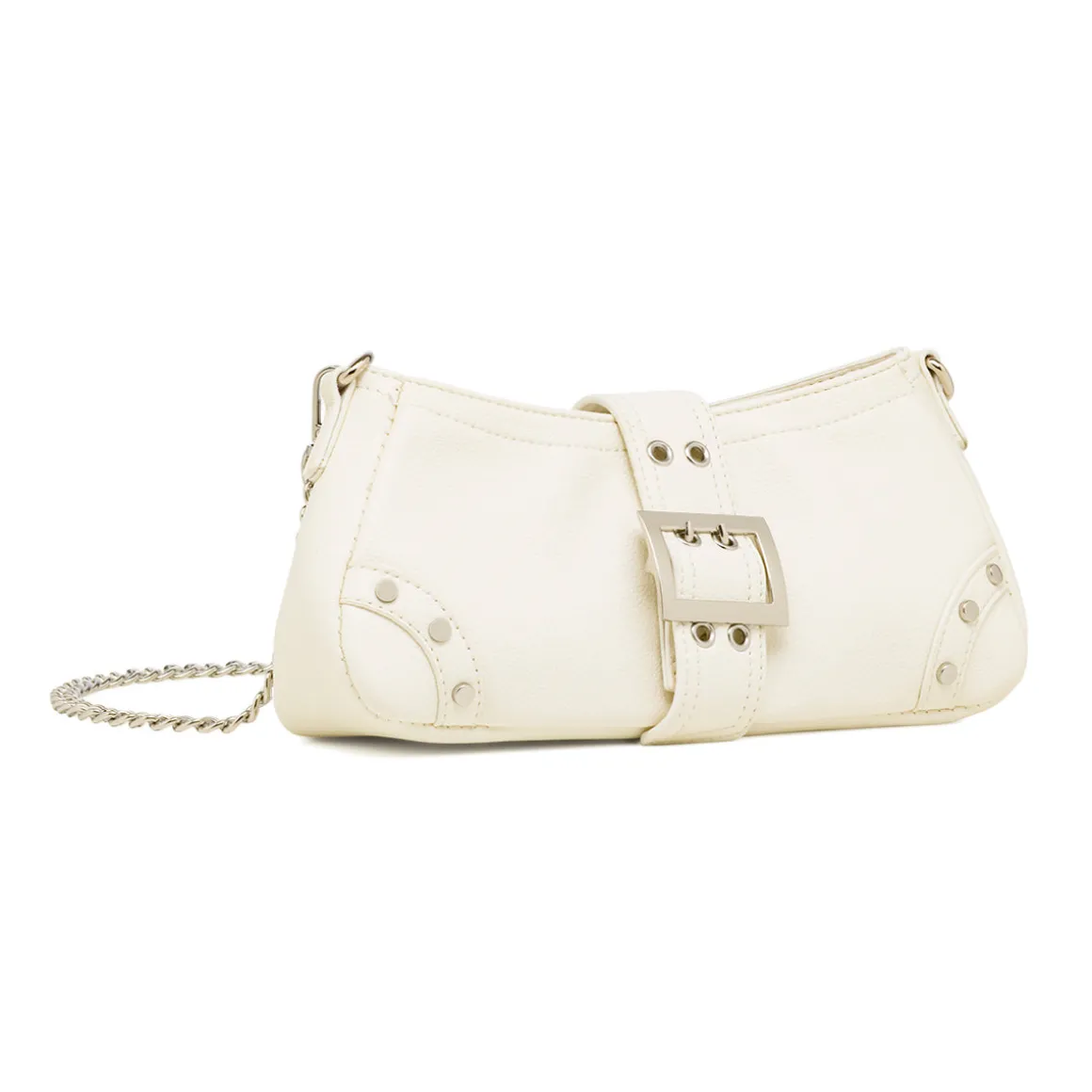 Borsa a Spalla Bianca da Donna con Borchie e Fibbia frontale Lora Ferres