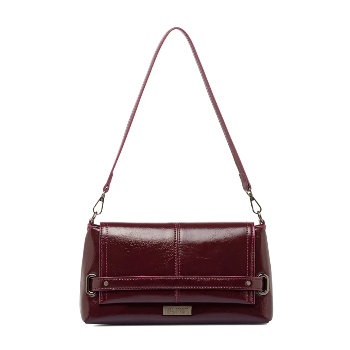 Borsa a Spalla da Donna Bordeaux Dettagli Metal Lora Ferres