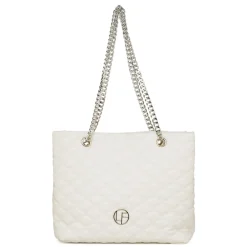 Borsa a spalla da donna bianca effetto trapuntato con logo Lora Ferres