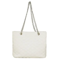 Borsa a spalla da donna bianca effetto trapuntato con logo Lora Ferres