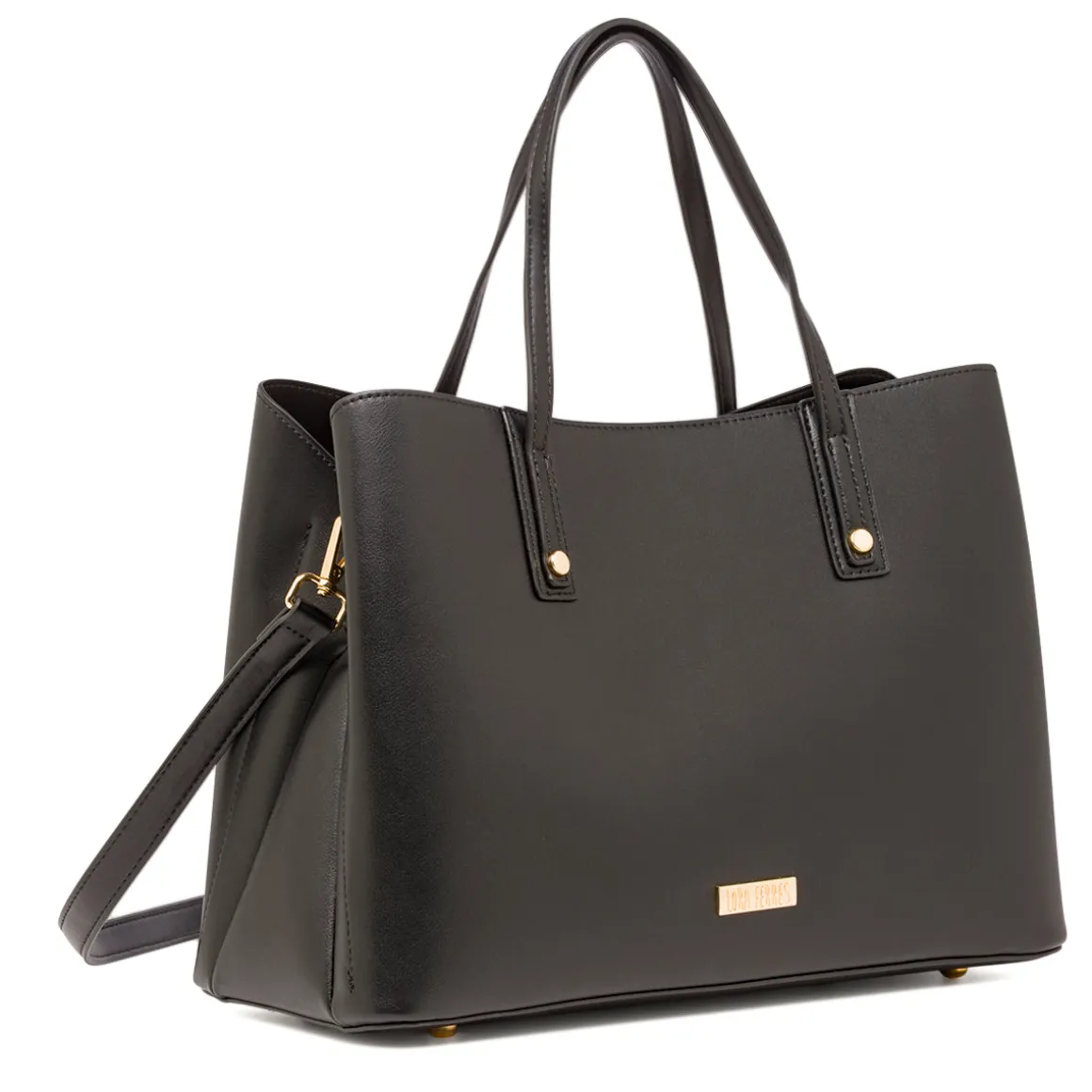 Borsa a spalla da donna Lora Ferres nera con tracolla e dettagli oro