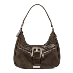 Borsa a Spalla da Donna Marrone con Fibbia e Zip Lora Ferres