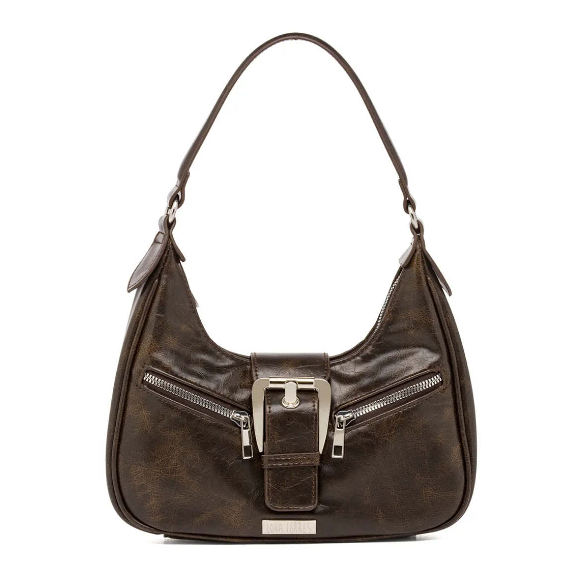 Borsa a Spalla da Donna Marrone con Fibbia e Zip Lora Ferres