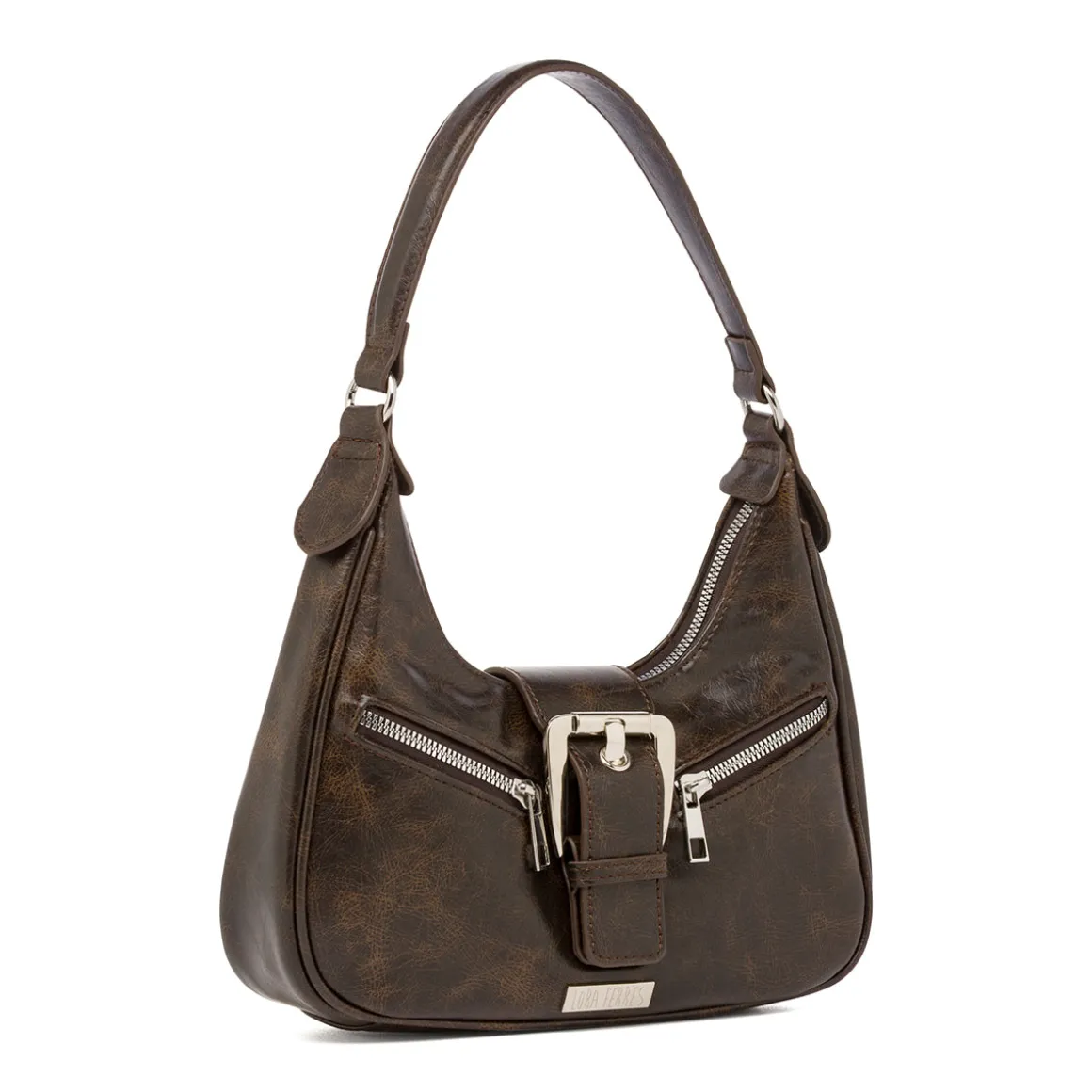 Borsa a Spalla da Donna Marrone con Fibbia e Zip Lora Ferres