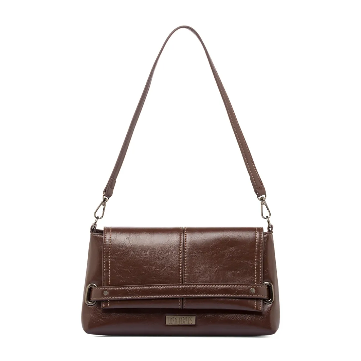 Borsa a Spalla da Donna Marrone Dettagli Metal Lora Ferres