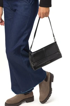 Borsa a Spalla da Donna Nera Dettagli Metal Lora Ferres