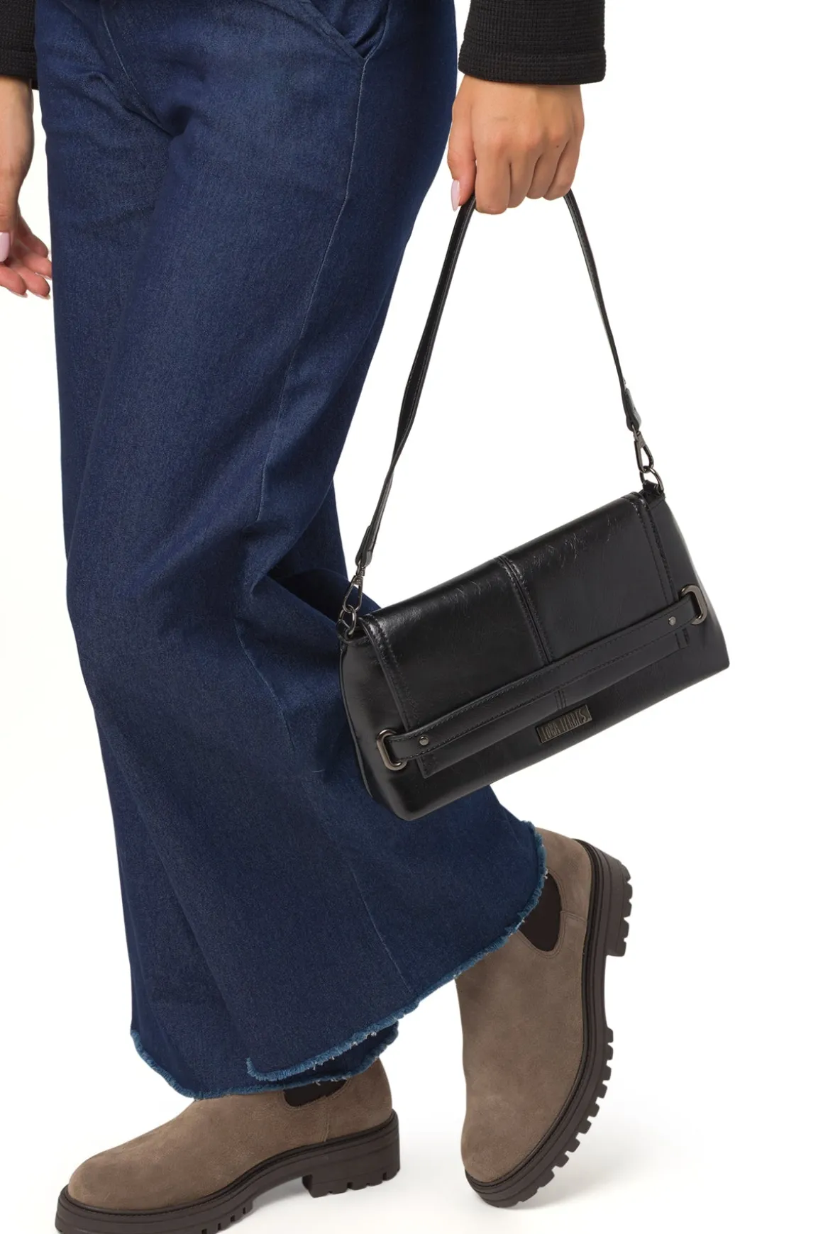 Borsa a Spalla da Donna Nera Dettagli Metal Lora Ferres