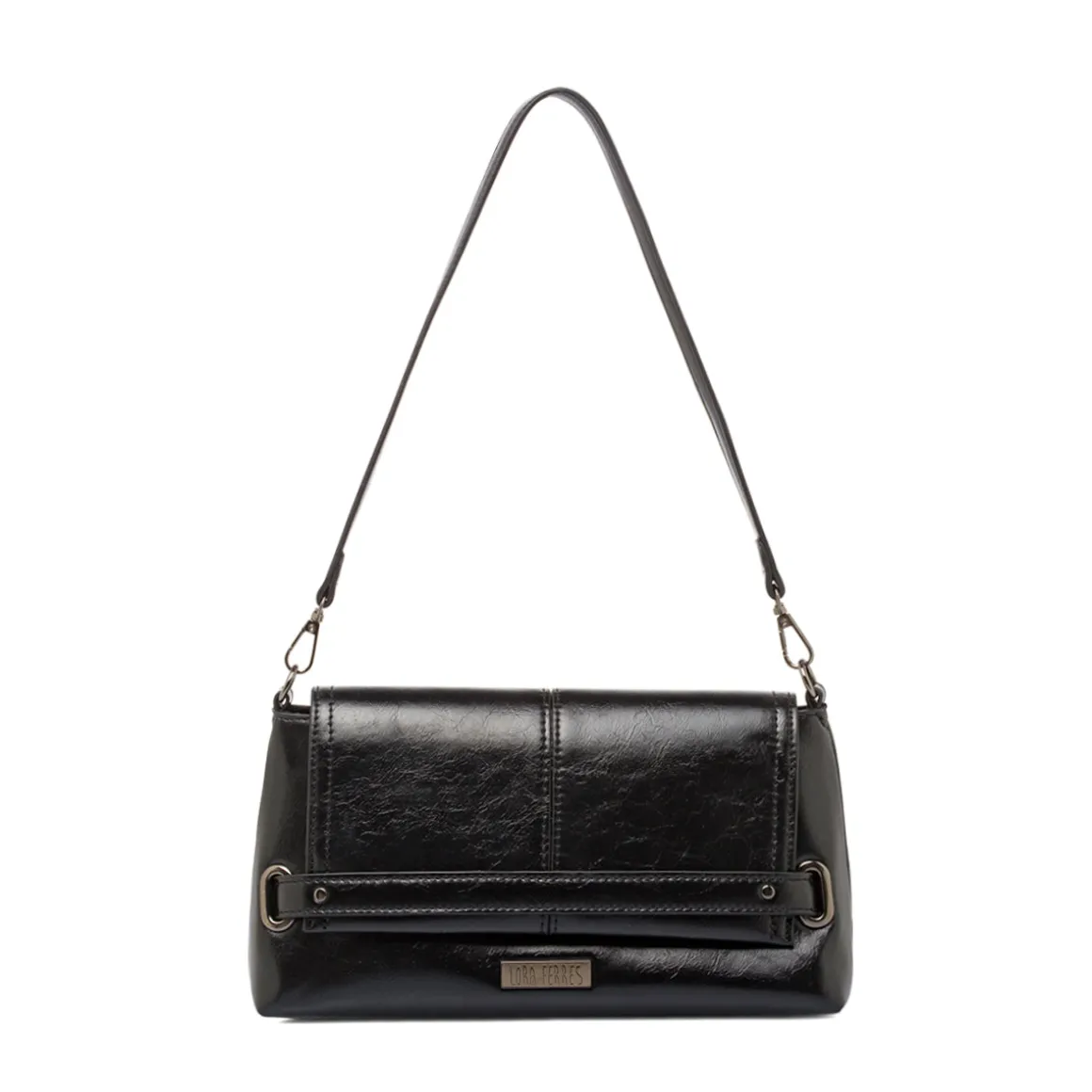 Borsa a Spalla da Donna Nera Dettagli Metal Lora Ferres