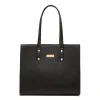 Borsa a spalla da donna nera con logo in metallo Lora Ferres