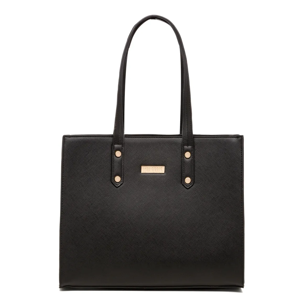Borsa a spalla da donna nera con logo in metallo Lora Ferres