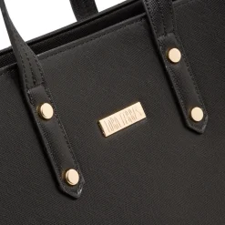 Borsa a spalla da donna nera con logo in metallo Lora Ferres