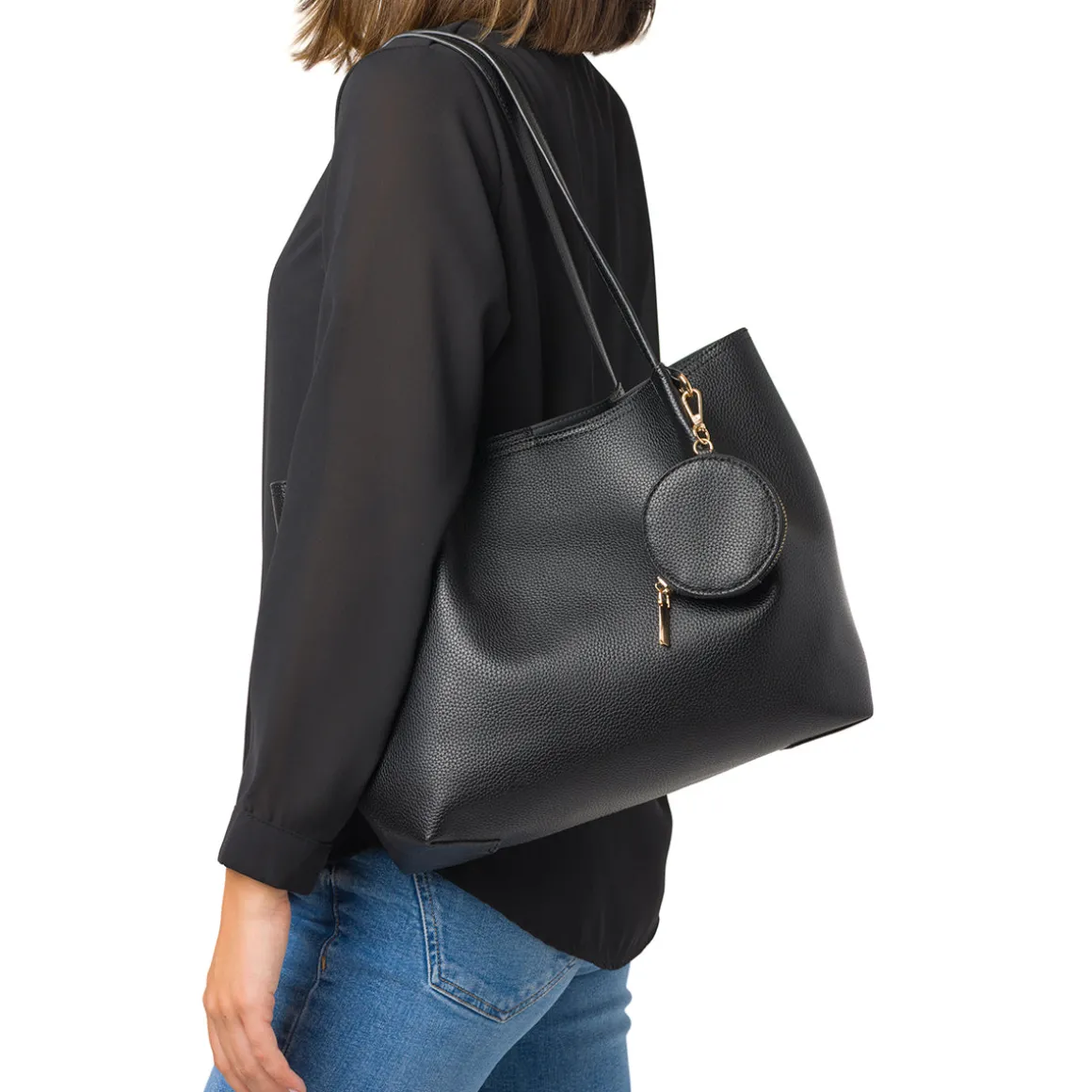 Borsa a Spalla da Donna Nera con Pochette Rimovibile Lora Ferres