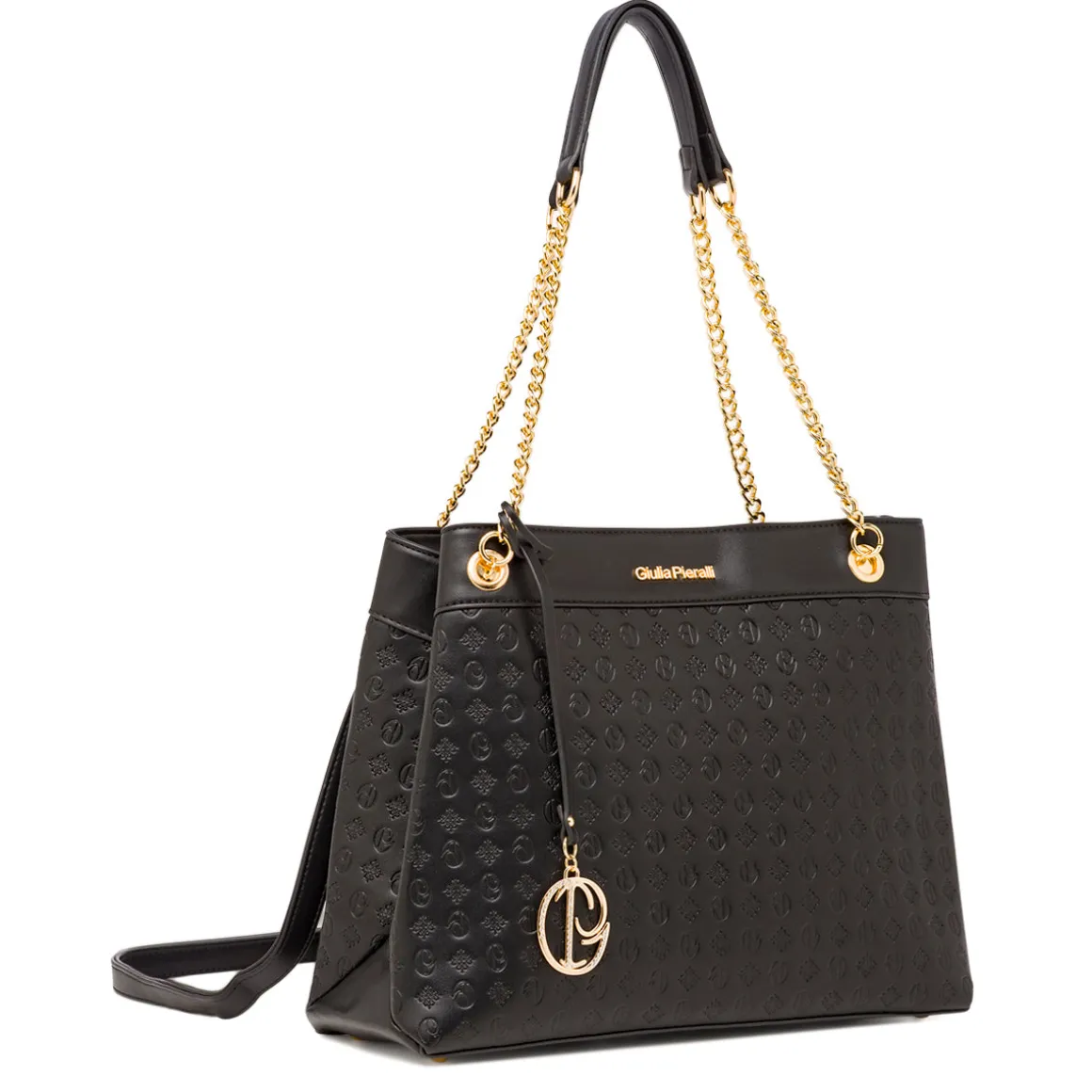 Borsa a spalla da donna nera Giulia Pieralli con logo monogram