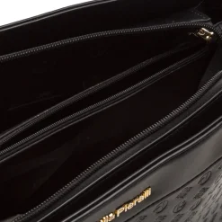 Borsa a spalla da donna nera Giulia Pieralli con logo monogram
