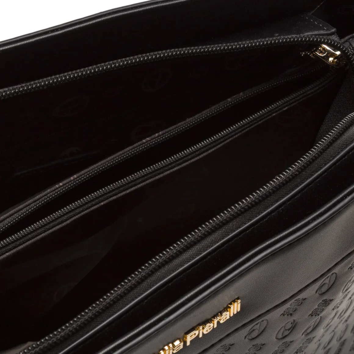 Borsa a spalla da donna nera Giulia Pieralli con logo monogram