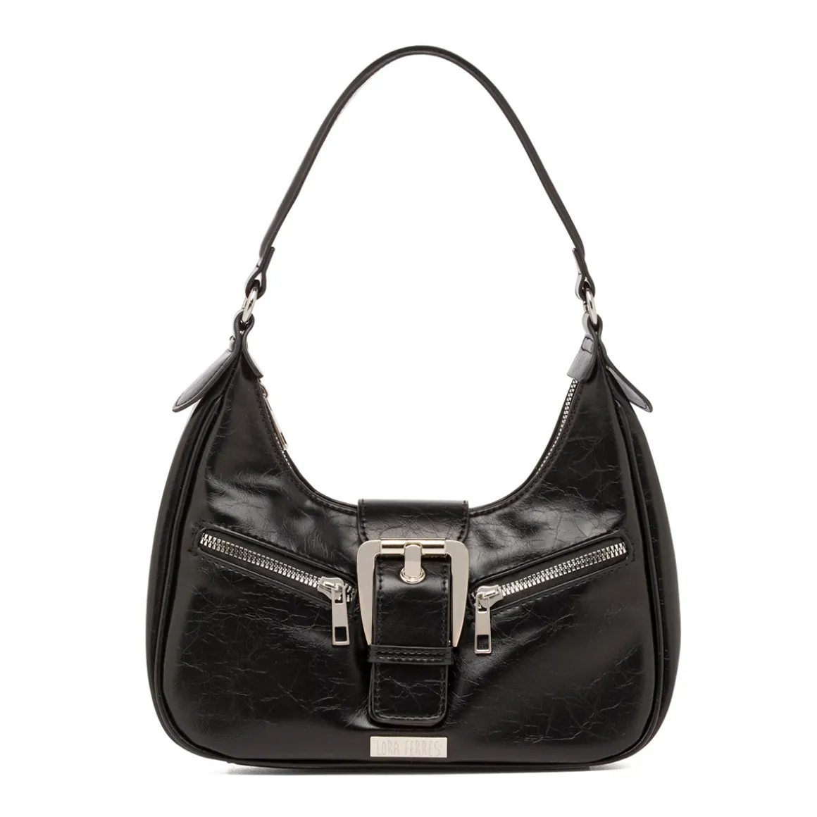 Borsa a Spalla da Donna Nera con Fibbia e Zip Lora Ferres