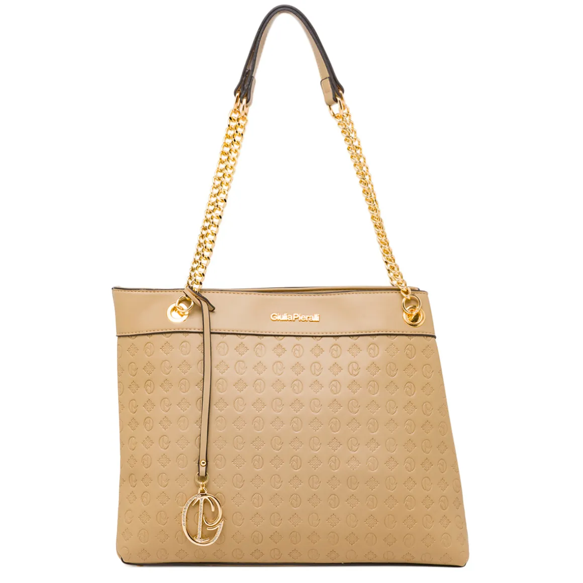 Borsa a spalla da donnaBeige Giulia Pieralli con dettagli catena oro