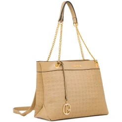 Borsa a spalla da donnaBeige Giulia Pieralli con dettagli catena oro