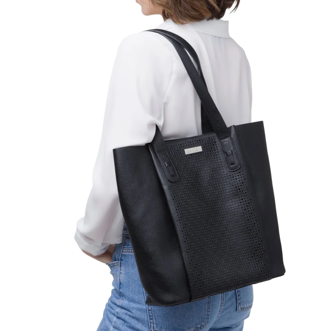 Borsa a spalla nera da Donna con dettagli traforati Lora Ferres