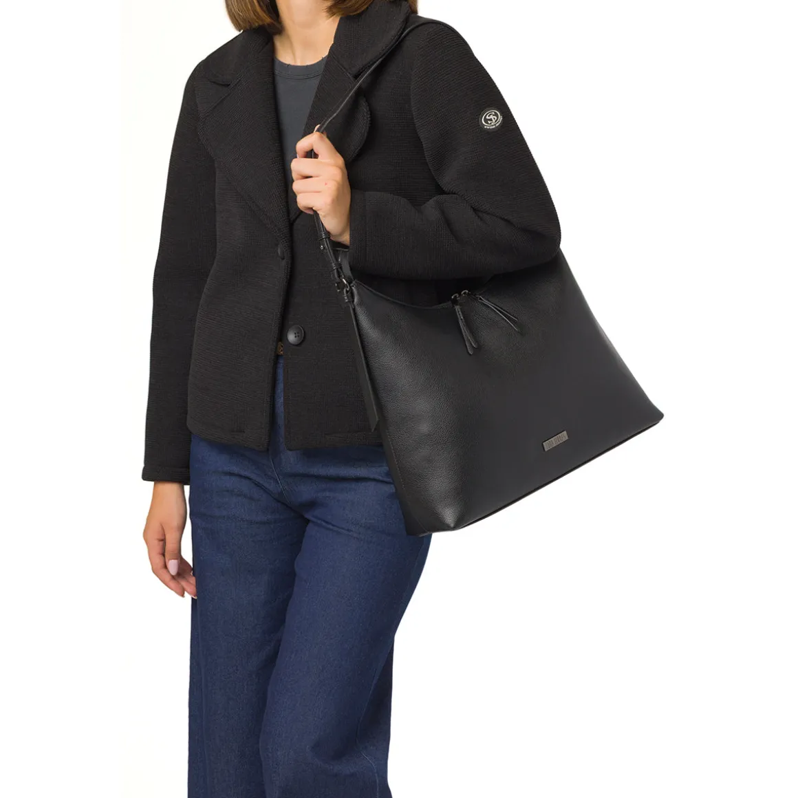 Borsa a spalla nera da Donna con zip e logo Lora Ferres