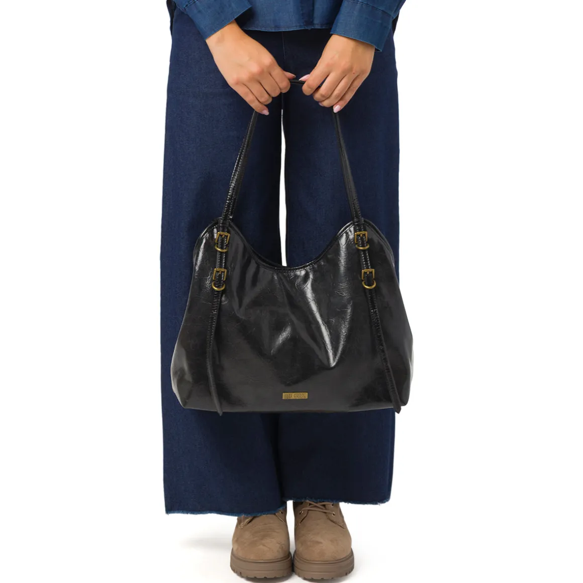 Borsa a spalla nera da Donna con logo Lora Ferres