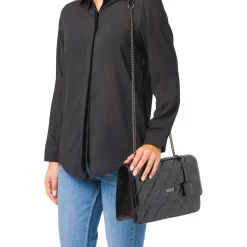 Borsa a Spalla nera da Donna con Trama a Rombi Lora Ferres