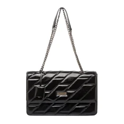 Borsa a Spalla nera da Donna con Trama a Rombi Lora Ferres