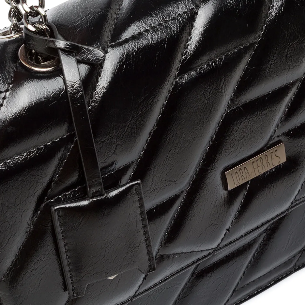 Borsa a Spalla nera da Donna con Trama a Rombi Lora Ferres