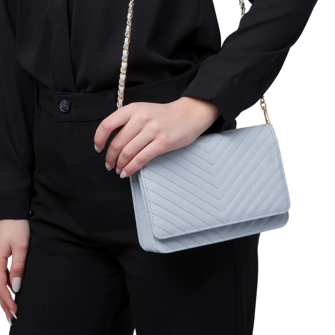 Borsa a tracolla azzurra da Donna con motivo a Chevron Lora Ferres