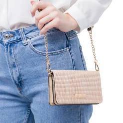 Borsa a tracolla beige da Donna in tessuto intrecciato effetto rafia Lora Ferres