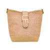 Borsa a tracolla beige da Donna effetto rafia con logo Lora Ferres
