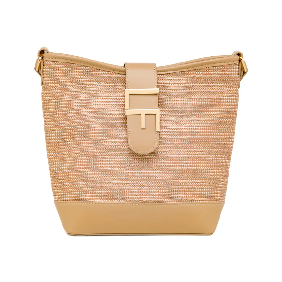 Borsa a tracolla beige da Donna effetto rafia con logo Lora Ferres