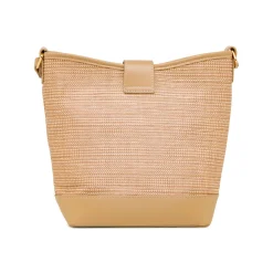 Borsa a tracolla beige da Donna effetto rafia con logo Lora Ferres