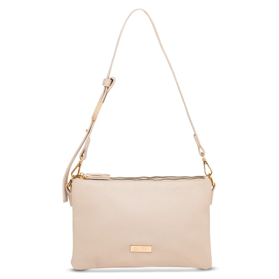 Borsa a tracolla beige da Donna con logo in metallo Lora Ferres