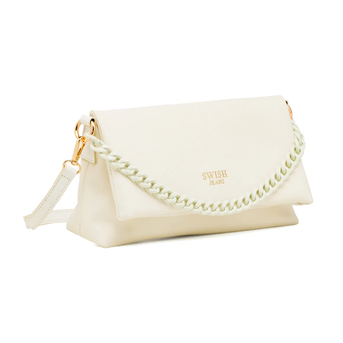 Borsa a Tracolla Bianca da Donna con catena e logo Swish Jeans