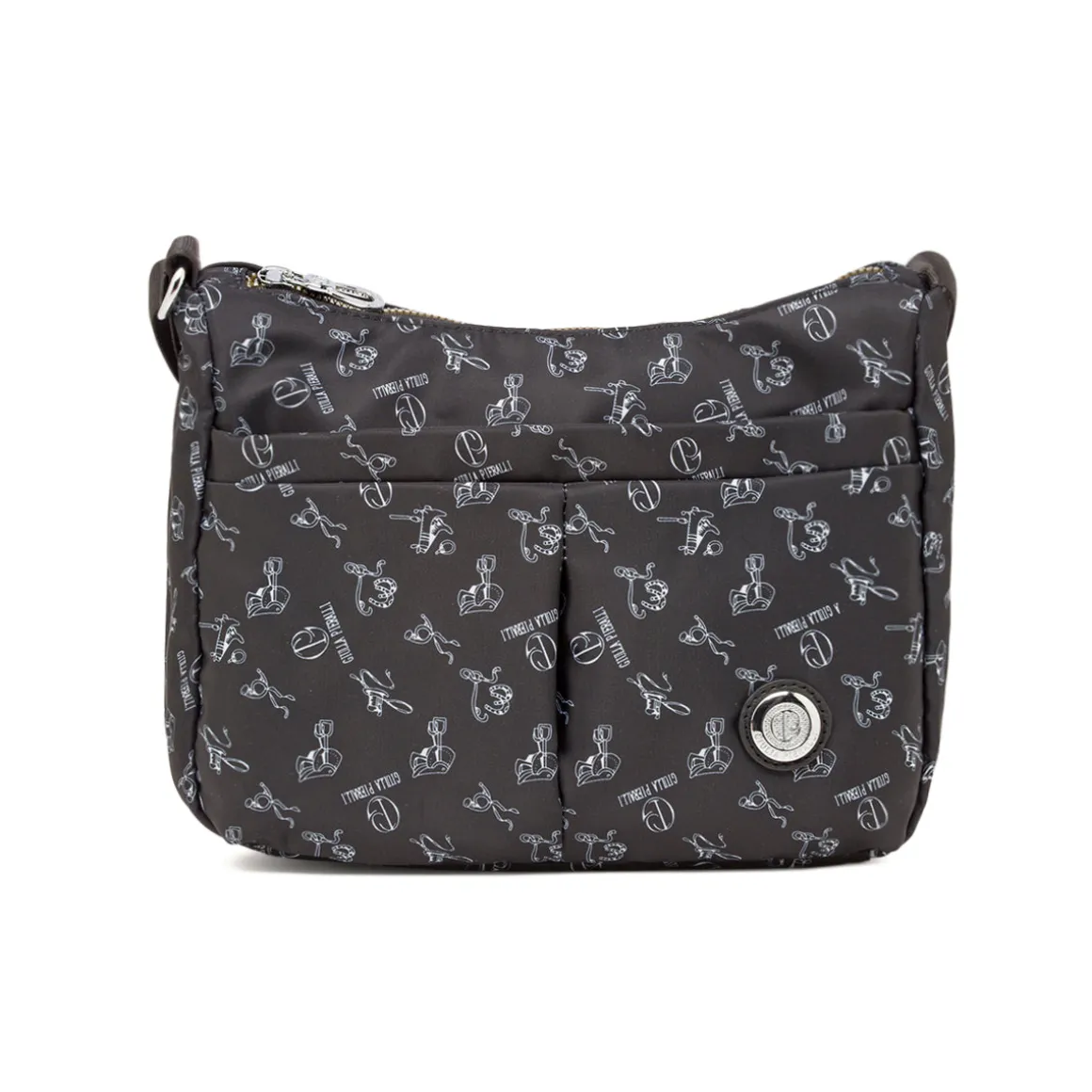 Borsa a tracolla da donna nera con stampa all-over Giulia Pieralli