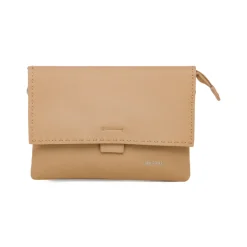 Borsa a tracolla donna beige con dettagli cuciture a vista Lora Ferres