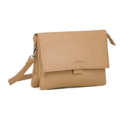Borsa a tracolla donna beige con dettagli cuciture a vista Lora Ferres
