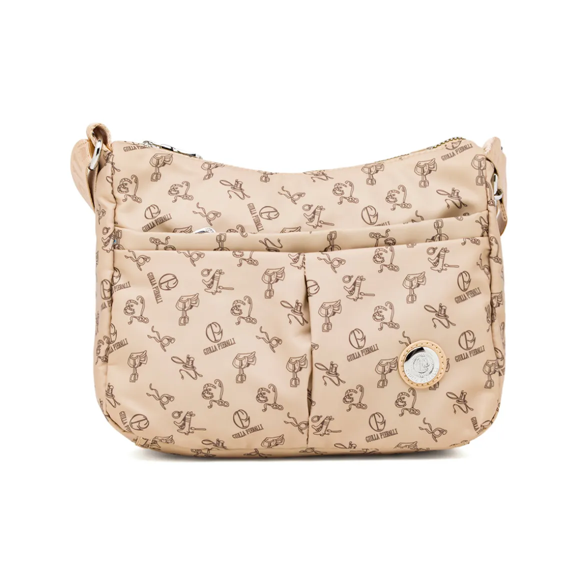 Borsa a tracolla Giulia Pieralli da donna taupe con stampa all-over