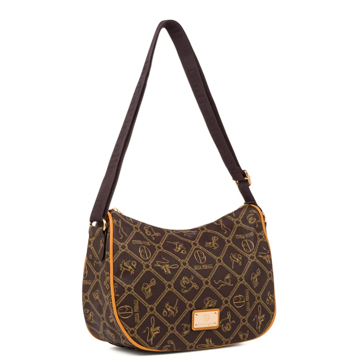 Borsa a tracolla marrone da Donna con stampa logo All Over Giulia Pieralli