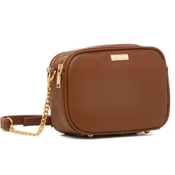 Borsa a tracolla marrone con logo in metallo Lora Ferres
