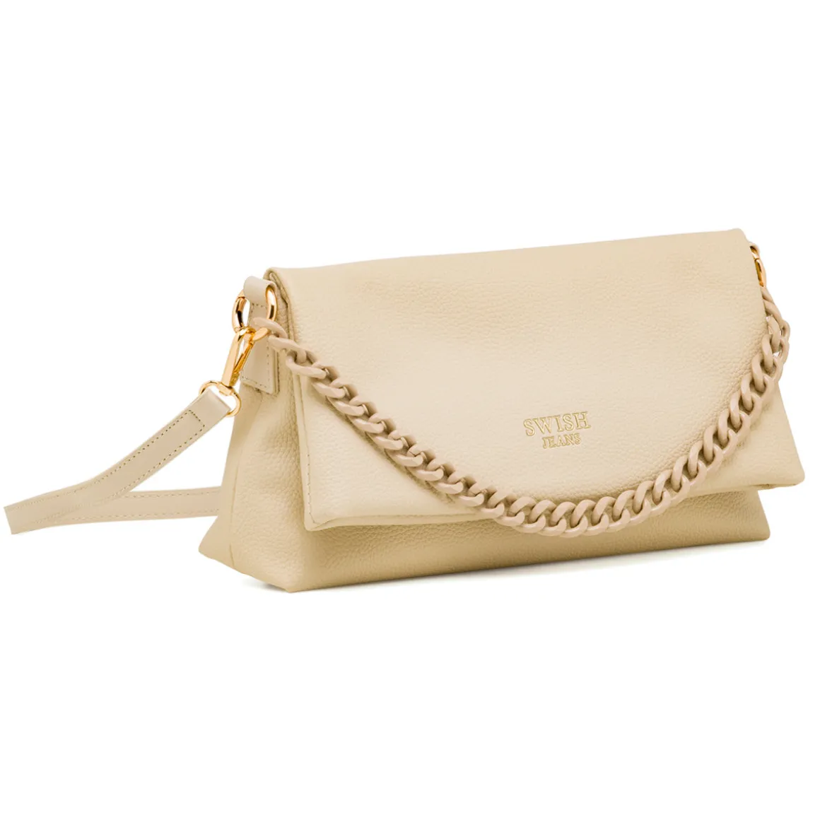 Borsa a Tracolla Nude da Donna con catena e logo Swish Jeans