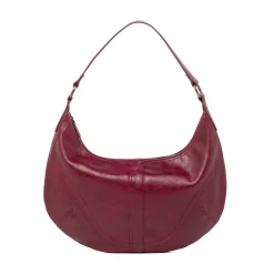 Borsa hobo bordeaux da donna con cuciture decorative e logo Lora Ferres
