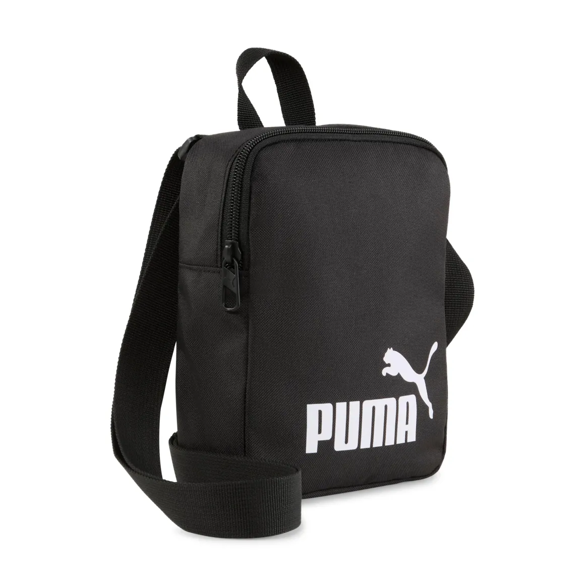 Borsello sportivo nero con tasche e tracolla con logo Puma Phase