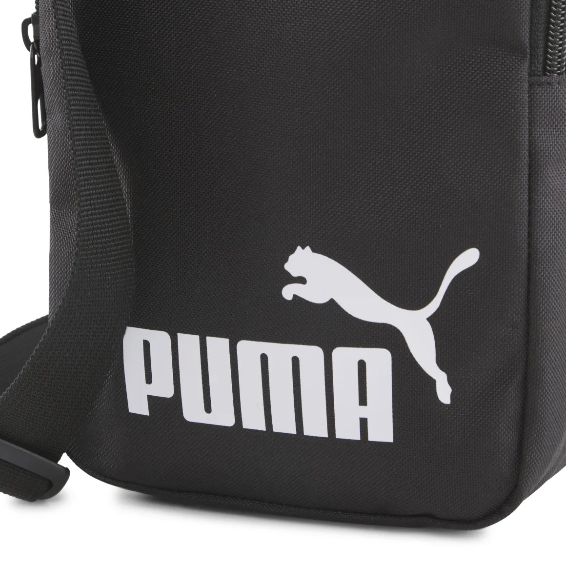 Borsello sportivo nero con tasche e tracolla con logo Puma Phase